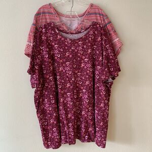 Woman Within Short Sleeve Cotton T-shirts Lot Of 2 Pink Patterns 4X